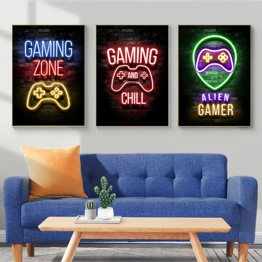 12pcs Neon Video Game Posters for Playroom Decor
