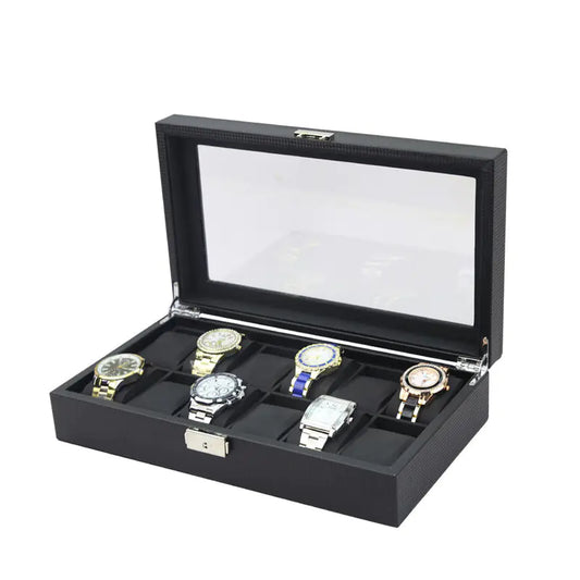 Caja para Relojes de Fibra de Carbono para 12 Relojes con Cuero PU