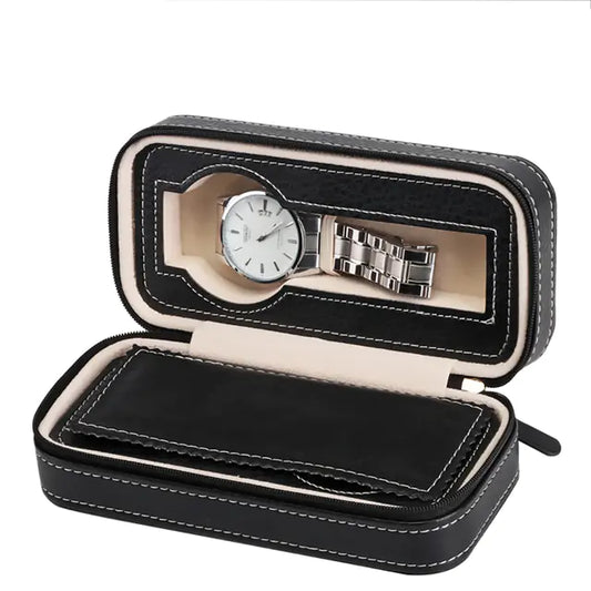 Organizador Portátil de Relojes de Cuero con Cremallera (2/4/8 Ranuras)